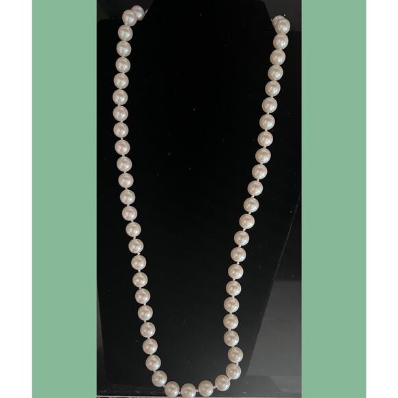 Vintage Lustrous Faux 10mm Pearl Necklace 15" Hand Knotted Bridal - Picture 3 of 4